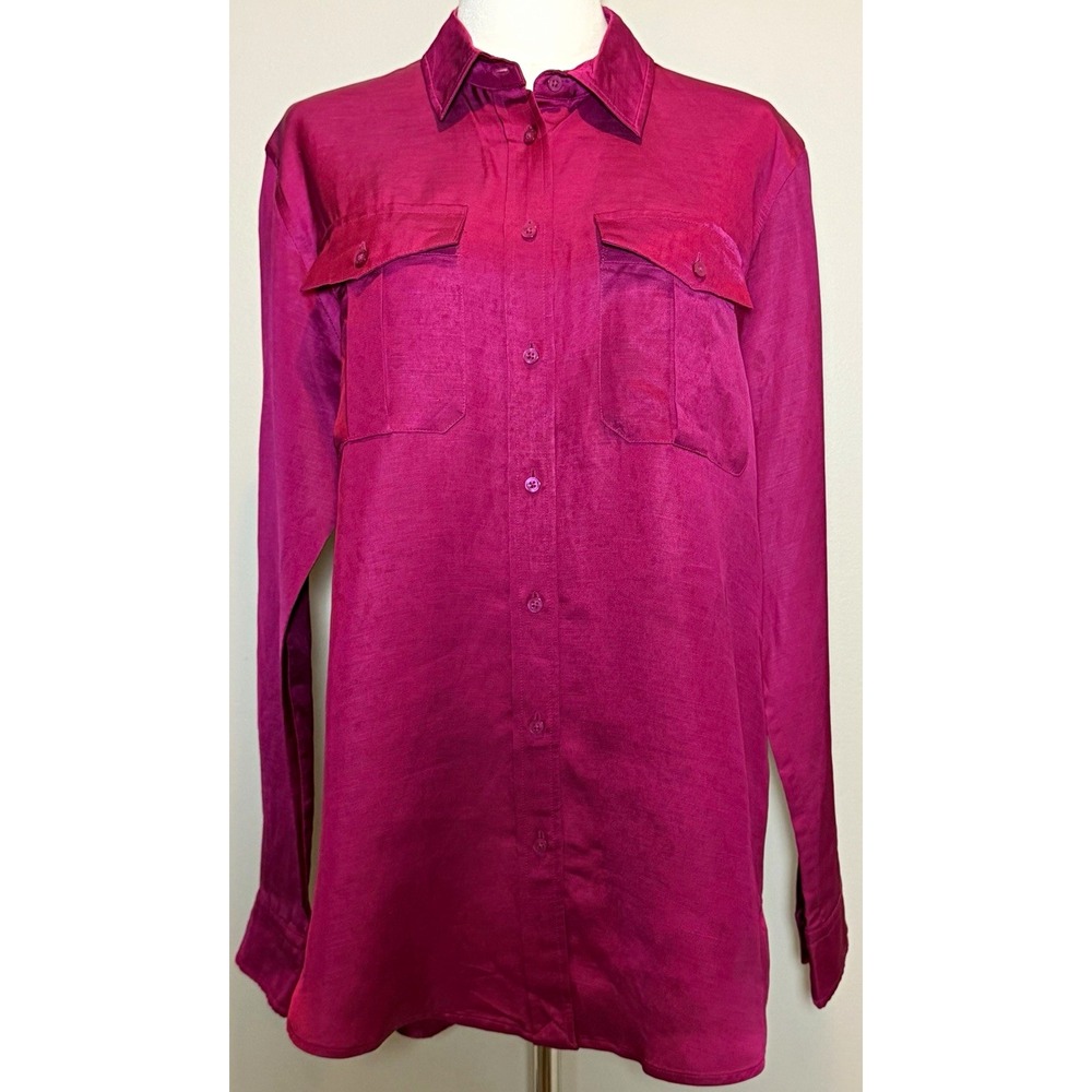 Lauren Ralph Lauren Women's Woven Solid Pink Viscose Long Sleeve Shirt Lg ** NWT